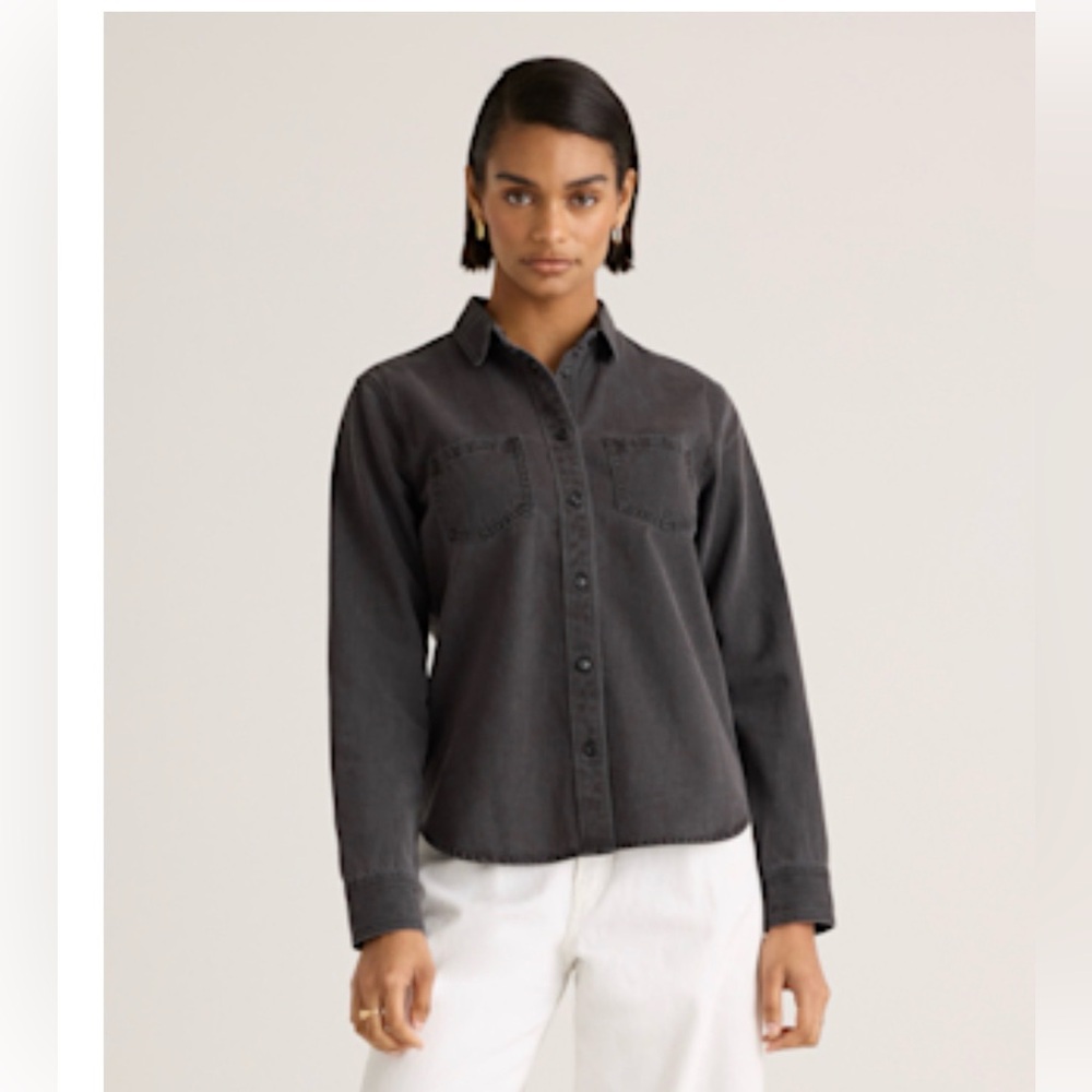 Distressed Denim Button Down, Black - image 1